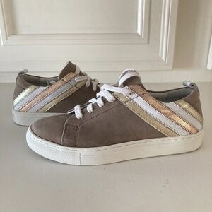 Seychelles Anthropologie Side Stripe Taupe Leather Lace Up Shoes Sz 6.5